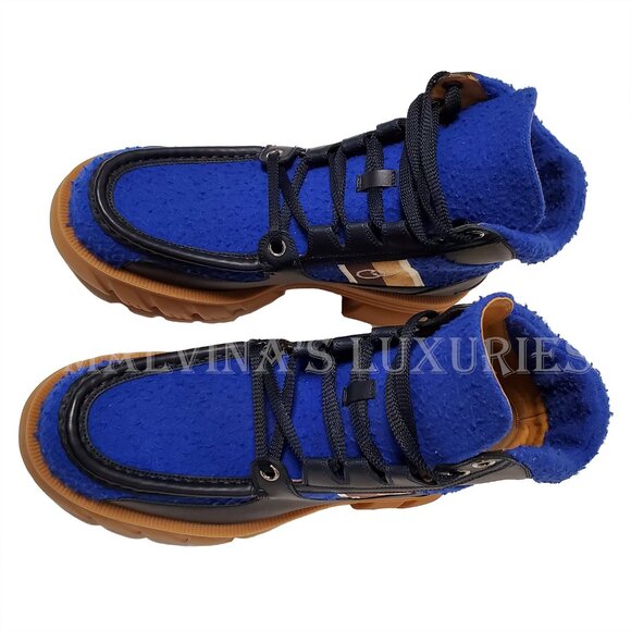 GUCCI MENS BOOTS ROMANCE CASY BLUE WOOL LEATHER LOGO LUG SOLE sz 9G 9.5 US - Picture 10 of 16